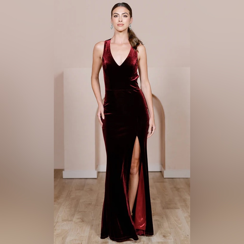 REVELRY Asher Velvet Dress in Burgundy - size 2